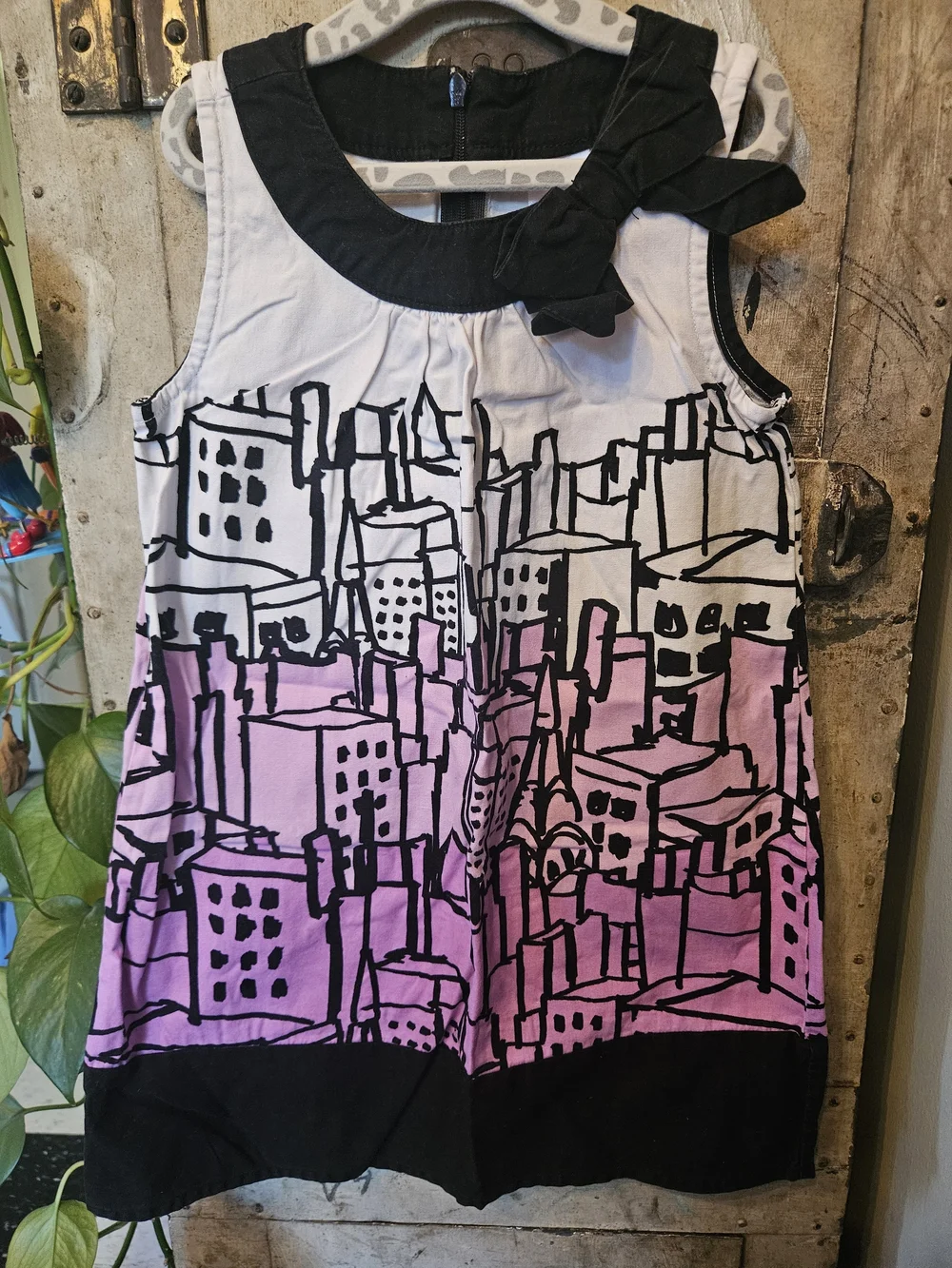 Gymboree White, Black & Pink Cityscape Bow Dress